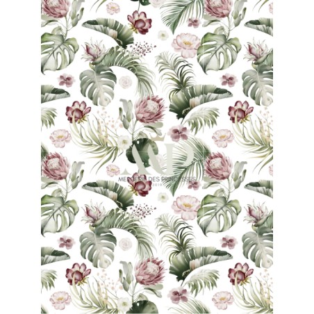 Tissu coton imprimé Fleurs Tropicales - Certifié Oeko-Tex®