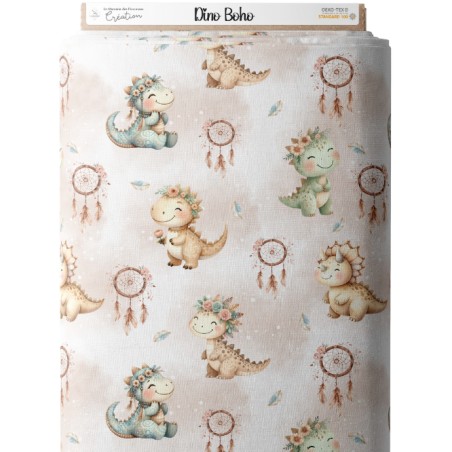 Tissu coton imprimé pour enfants Dino Boho - Certifié Oeko-Tex®