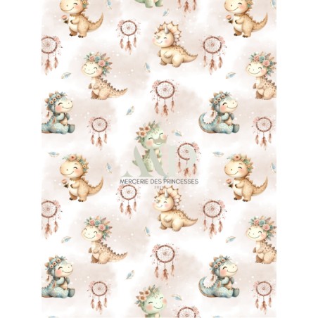 Tissu coton imprimé pour enfants Dino Boho - Certifié Oeko-Tex®