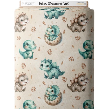 Tissu coton imprimé pour enfants Bébés Dinosaures Vert - Certifié Oeko-Tex®
