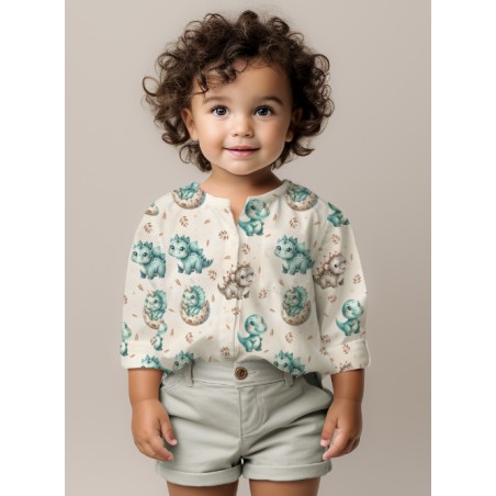 Tissu coton imprimé pour enfants Bébés Dinosaures Vert - Certifié Oeko-Tex®