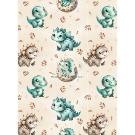 Tissu coton imprimé pour enfants Bébés Dinosaures Vert - Certifié Oeko-Tex®