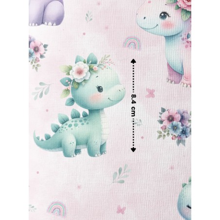 Tissu coton imprimé pour enfants Bébés Dinosaures Rose - Certifié Oeko-Tex®