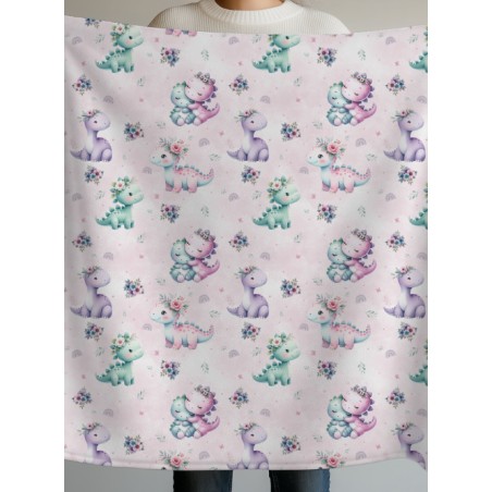 Tissu coton imprimé pour enfants Bébés Dinosaures Rose - Certifié Oeko-Tex®