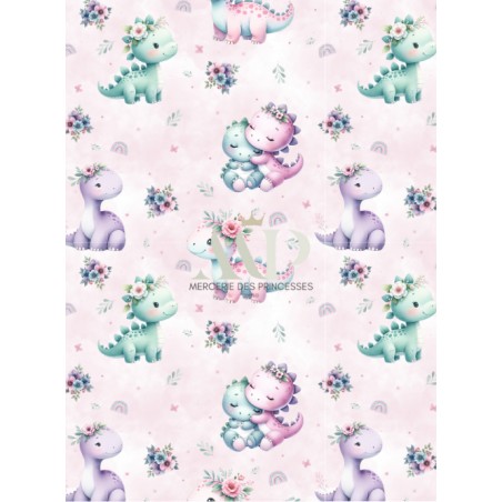 Tissu coton imprimé pour enfants Bébés Dinosaures Rose - Certifié Oeko-Tex®