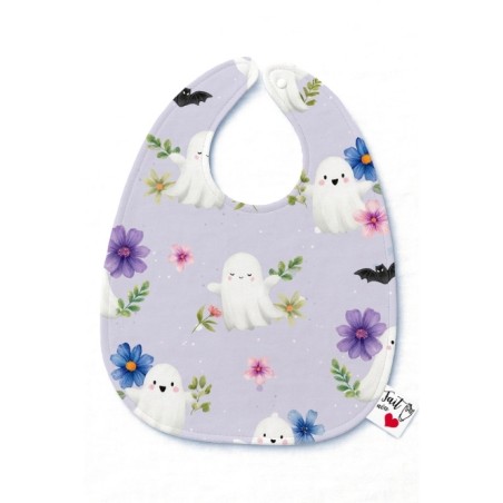 Tissu "Cute Halloween" – Motif fantômes mignons et fleurs sur fond lavande - Certifié Oeko-Tex®