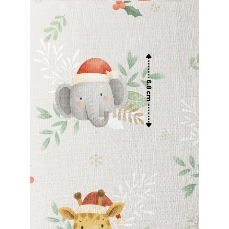 Tissu "Noel de la Savane" – Motif Animaux exotiques en fête- Certifié Oeko-Tex®