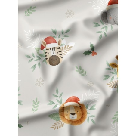 Tissu "Noel de la Savane" – Motif Animaux exotiques en fête- Certifié Oeko-Tex®