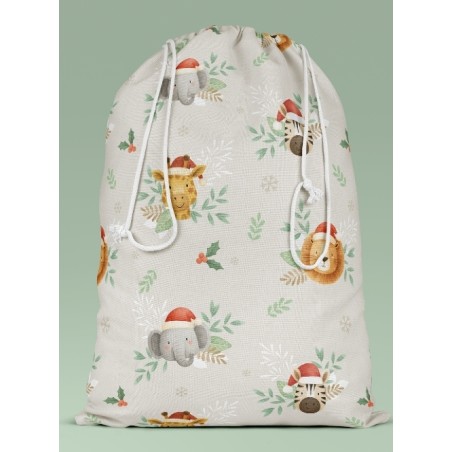 Tissu "Noel de la Savane" – Motif Animaux exotiques en fête- Certifié Oeko-Tex®
