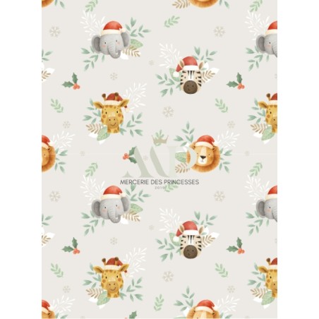 Tissu "Noel de la Savane" – Motif Animaux exotiques en fête- Certifié Oeko-Tex®