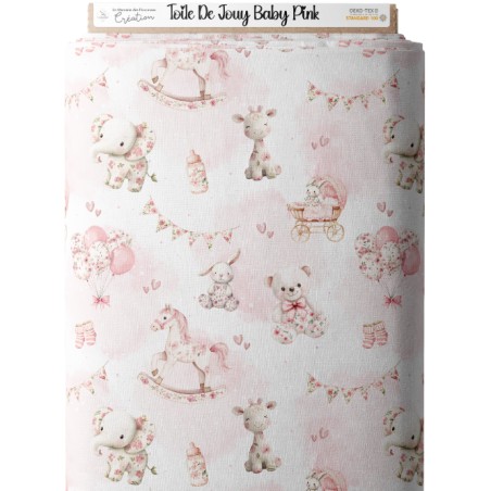 Tissu Toile De Jouy Baby Pink enfant Oeko-Tex®