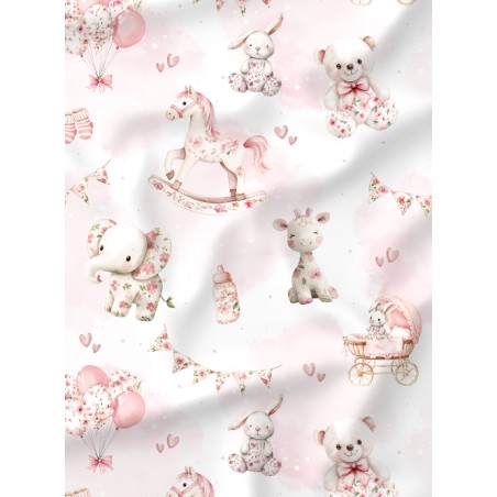 Tissu Toile De Jouy Baby Pink enfant Oeko-Tex®