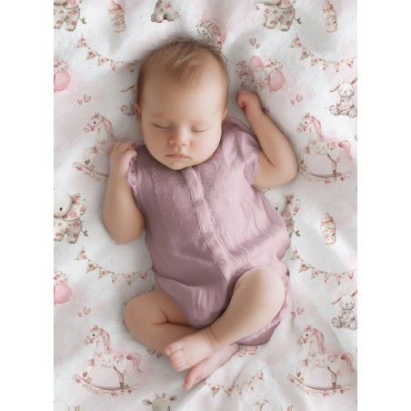 Tissu Toile De Jouy Baby Pink enfant Oeko-Tex®