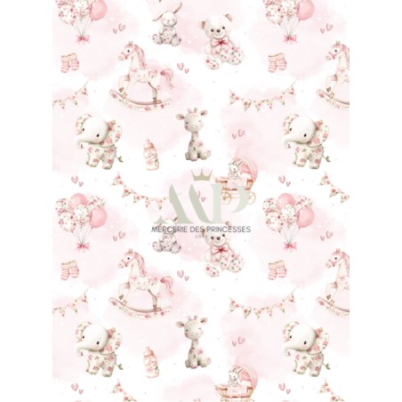 Tissu Toile De Jouy Baby Pink enfant Oeko-Tex®