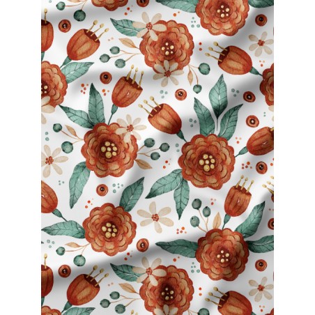 Tissu coton imprimé Fleurs Automnales Terracotta - Certifié Oeko-Tex®