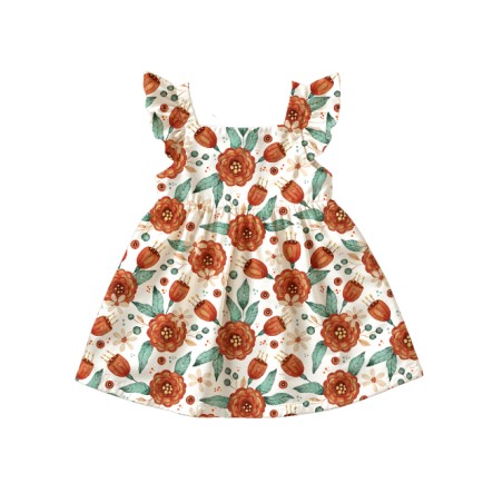 Tissu coton imprimé Fleurs Automnales Terracotta - Certifié Oeko-Tex®