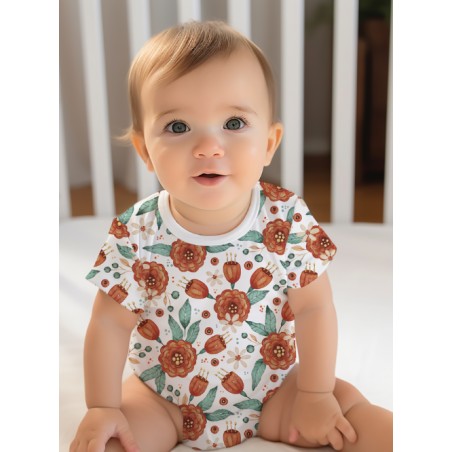Tissu coton imprimé Fleurs Automnales Terracotta - Certifié Oeko-Tex®