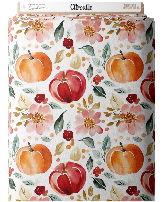 Tissu Citrouilles et Fleurs...