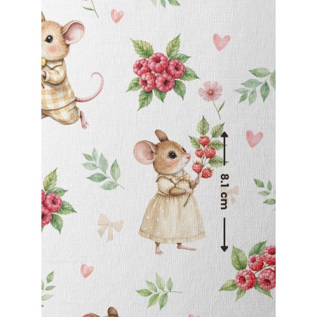 Tissu Souris et Framboises motif animal enfant Oeko-Tex®