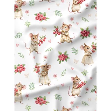 Tissu Souris et Framboises motif animal enfant Oeko-Tex®