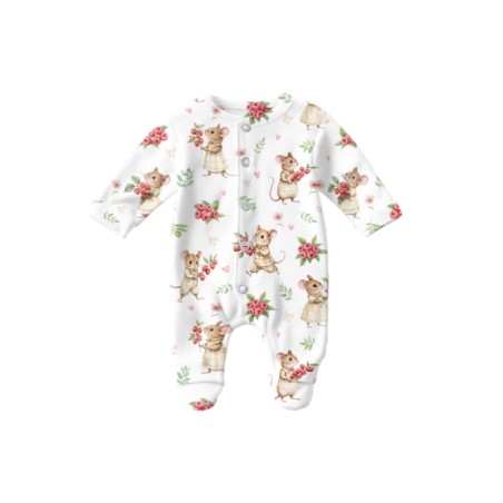 Tissu Souris et Framboises motif animal enfant Oeko-Tex®