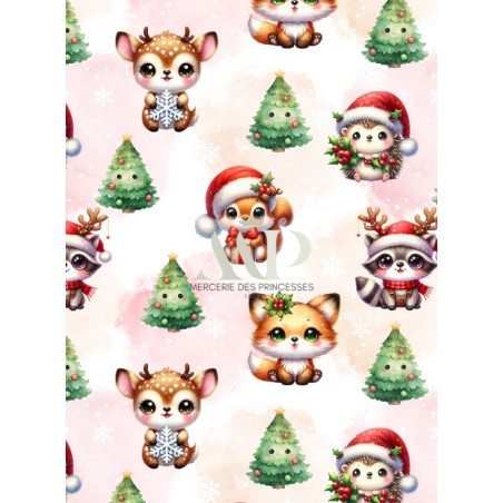 Tissu Christmas Forest motif animaux de la forêt enfant Oeko-Tex®