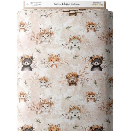 Tissu coton Animaux de la forêt d'automne enfant Oeko-Tex®