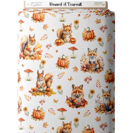 Tissu coton Renard et Ecureuil d'automne enfant Oeko-Tex®