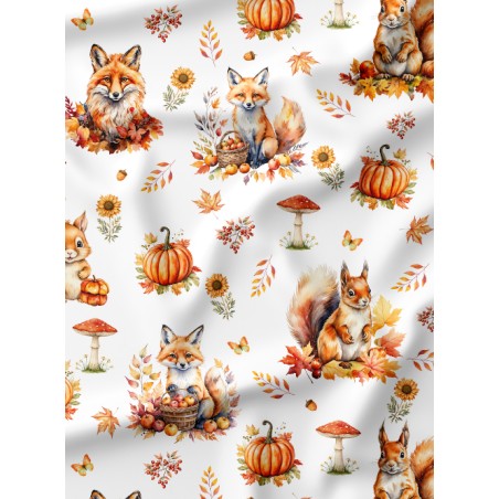 Tissu coton Renard et Ecureuil d'automne enfant Oeko-Tex®