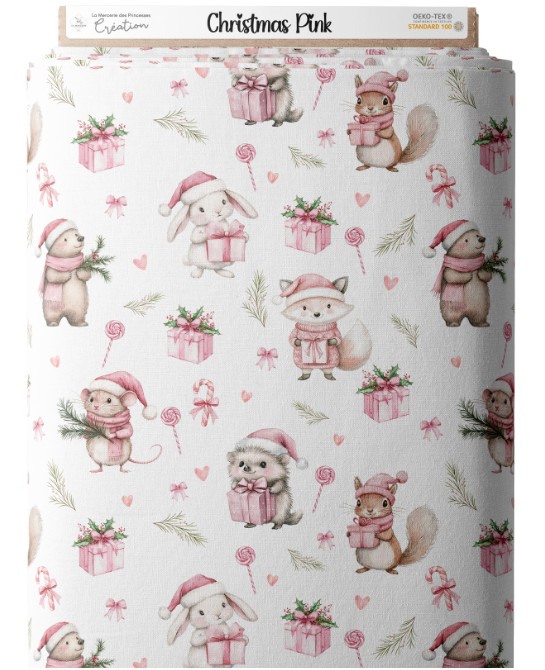 Tissu Christmas Pink motif...