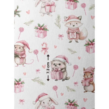 Tissu Christmas Pink motif animaux de la forêt enfant Oeko-Tex®
