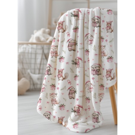 Tissu Christmas Pink motif animaux de la forêt enfant Oeko-Tex®