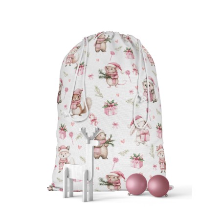 Tissu Christmas Pink motif animaux de la forêt enfant Oeko-Tex®