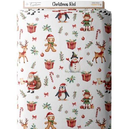 Tissu Christmas Red motif de noël enfant Oeko-Tex®