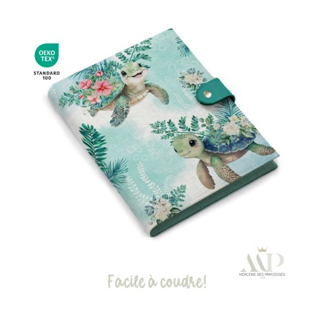 Panneau de couture Protège Carnet de Santé - Motif Tortue Verte - Animaux Marins DIY - Tissu Patron pour création naissance
