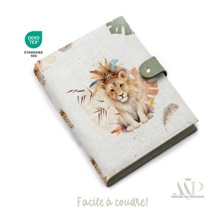Panneau de couture Protège Carnet de Santé - Motif Lion Boho - Animaux Savane DIY - Tissu Patron pour création naissance