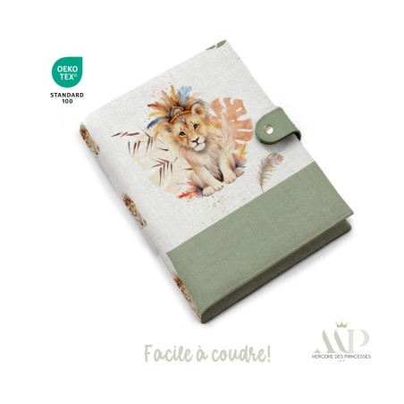 Panneau de couture Protège Carnet de Santé - Motif Lion Boho - Animaux Savane DIY - Tissu Patron pour création naissance