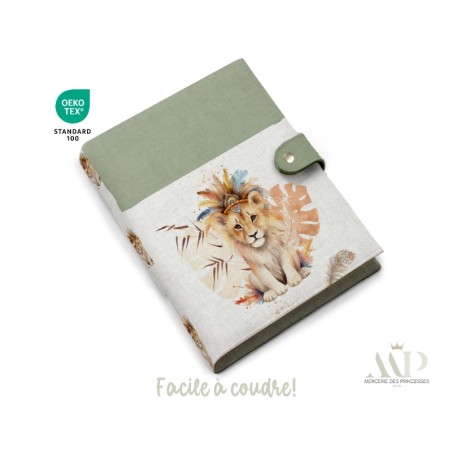 Panneau de couture Protège Carnet de Santé - Motif Lion Boho - Animaux Savane DIY - Tissu Patron pour création naissance