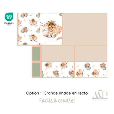 Panneau de couture Protège Carnet de Santé - Motif Lion Boho - Animaux Savane DIY - Tissu Patron pour création naissance