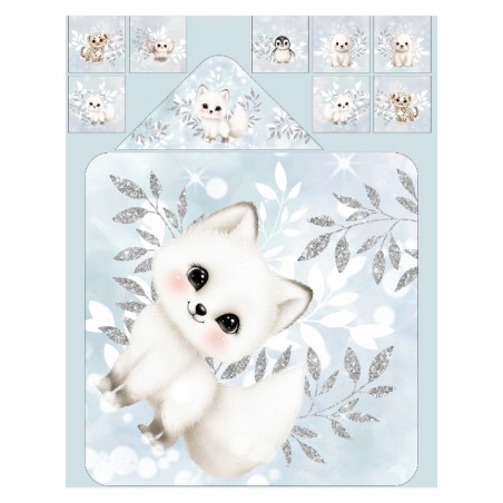 Coupon couture cape de bain Renard Arctic bébé + 8 lingettes lavables – Oeko-Tex – kit couture facile, cadeau naissance