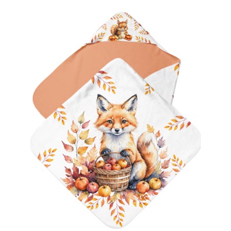 Coupon cape de bain Renard et Ecureuil D'Automne + 8 lingettes lavables – Oeko-Tex – kit couture facile, cadeau naissance