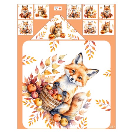 Coupon cape de bain Renard et Ecureuil D'Automne + 8 lingettes lavables – Oeko-Tex – kit couture facile, cadeau naissance