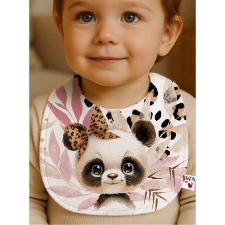Panneau Bavoir Bébé Panda leopard – pour Bavoir Bébé 3 à 12 mois – Tissu coton Oeko-Tex® a réaliser soi-même