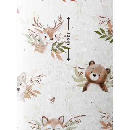 Tissu coton La Forêt – Motif aquarelle renard, faon, hibou, ours – Style nature et bohème
