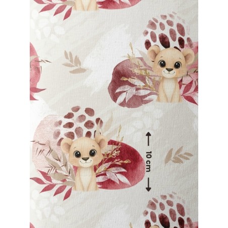 Tissu lionceau bordeaux – Motif aquarelle savane – Tissu coton Oeko-Tex bébé et enfant