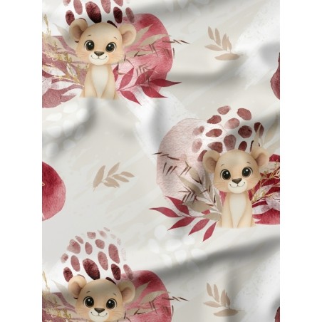 Tissu lionceau bordeaux – Motif aquarelle savane – Tissu coton Oeko-Tex bébé et enfant