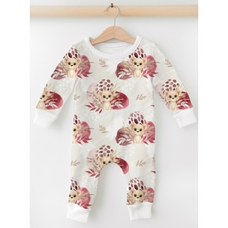 Tissu lionceau bordeaux – Motif aquarelle savane – Tissu coton Oeko-Tex bébé et enfant