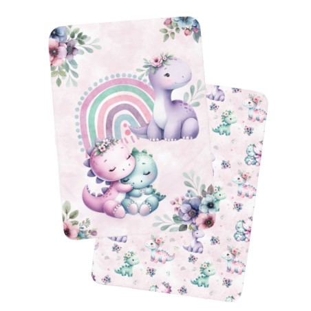 Coupon couverture Bébés Dinosaures Rose – Oeko-Tex – 75x100, 100x150 ou 150x200 cm – couture facile, cadeau naissance