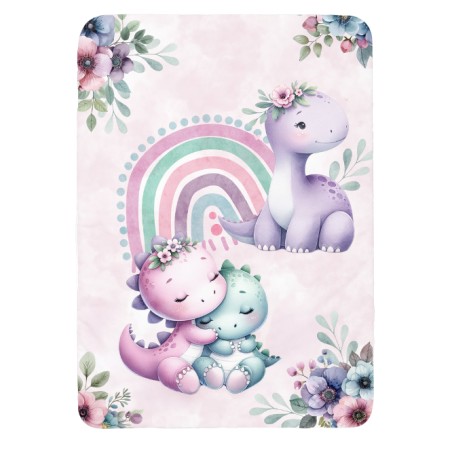 Coupon couverture Bébés Dinosaures Rose – Oeko-Tex – 75x100, 100x150 ou 150x200 cm – couture facile, cadeau naissance