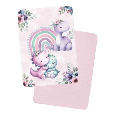 Coupon couverture Bébés Dinosaures Rose – Oeko-Tex – 75x100, 100x150 ou 150x200 cm – couture facile, cadeau naissance